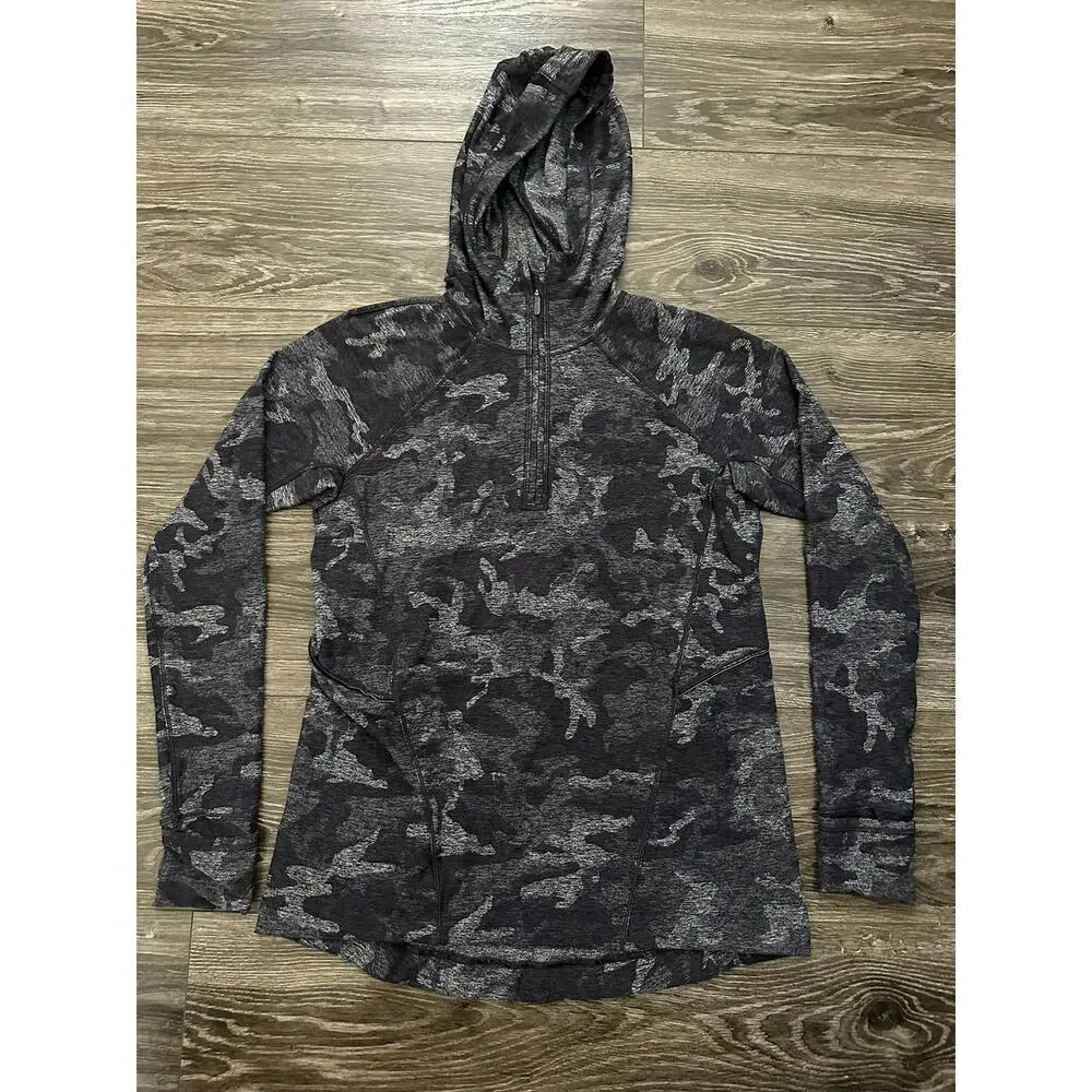 Lululemon Warm Stabilizer 1/2 Zip Hoodie Incognito Camo HTR Black size 6